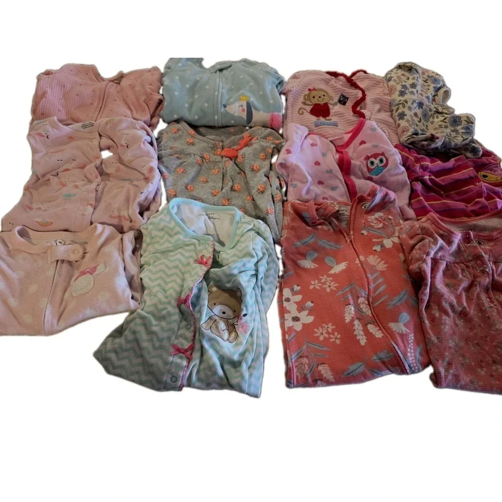 Baby Girl Sleeper Lot Carter's Floral Animal Prints Mixed Brands 9M 12M 10pc